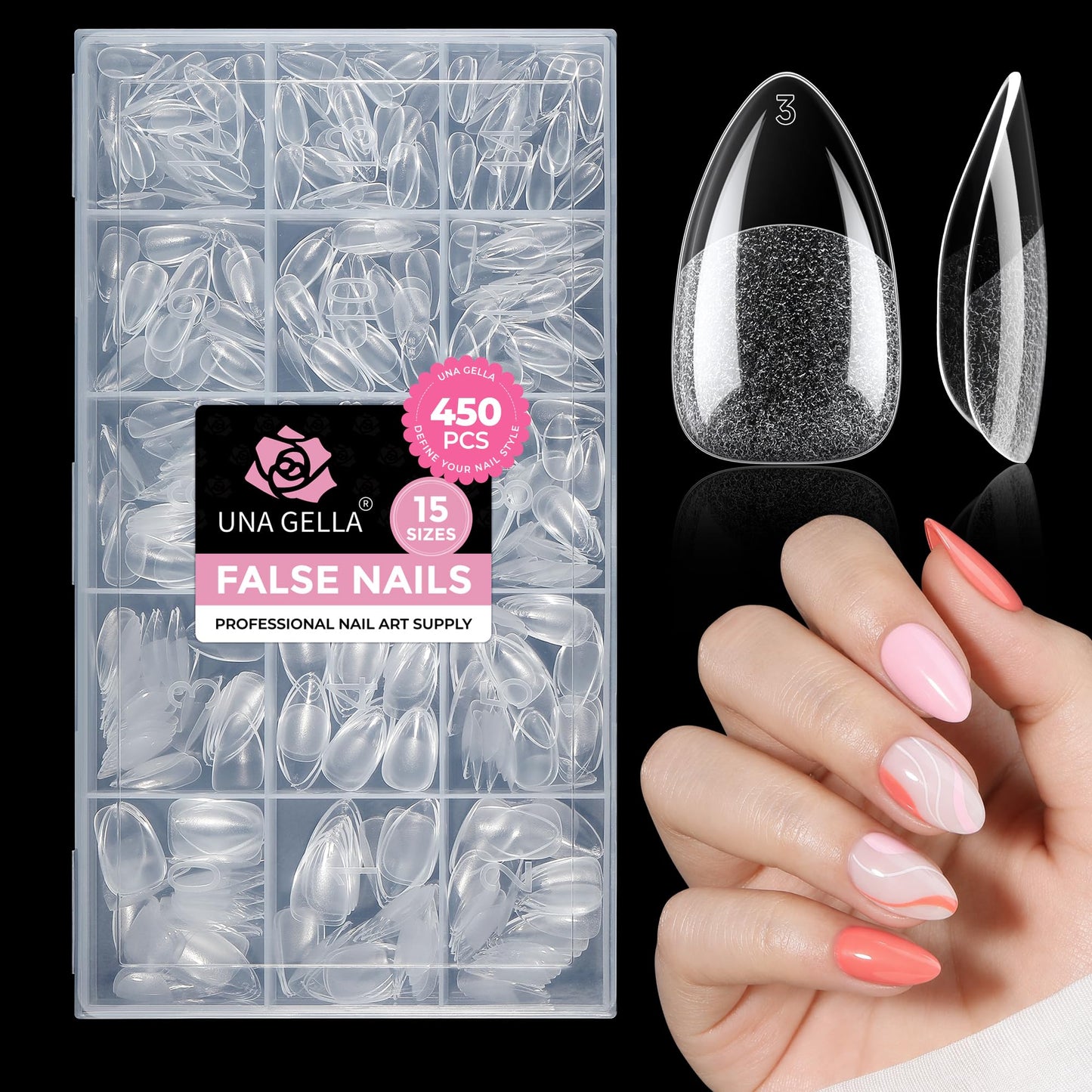 UNA GELLA Short Almond Nail Tips: 450PCS Short Fake Acrylic Nail Tips 15 Sizes Soft Pre-shape Press On Nails Almond For Full Cover Nails Extension Beauty and Personal Care UNA GELLA Default Title