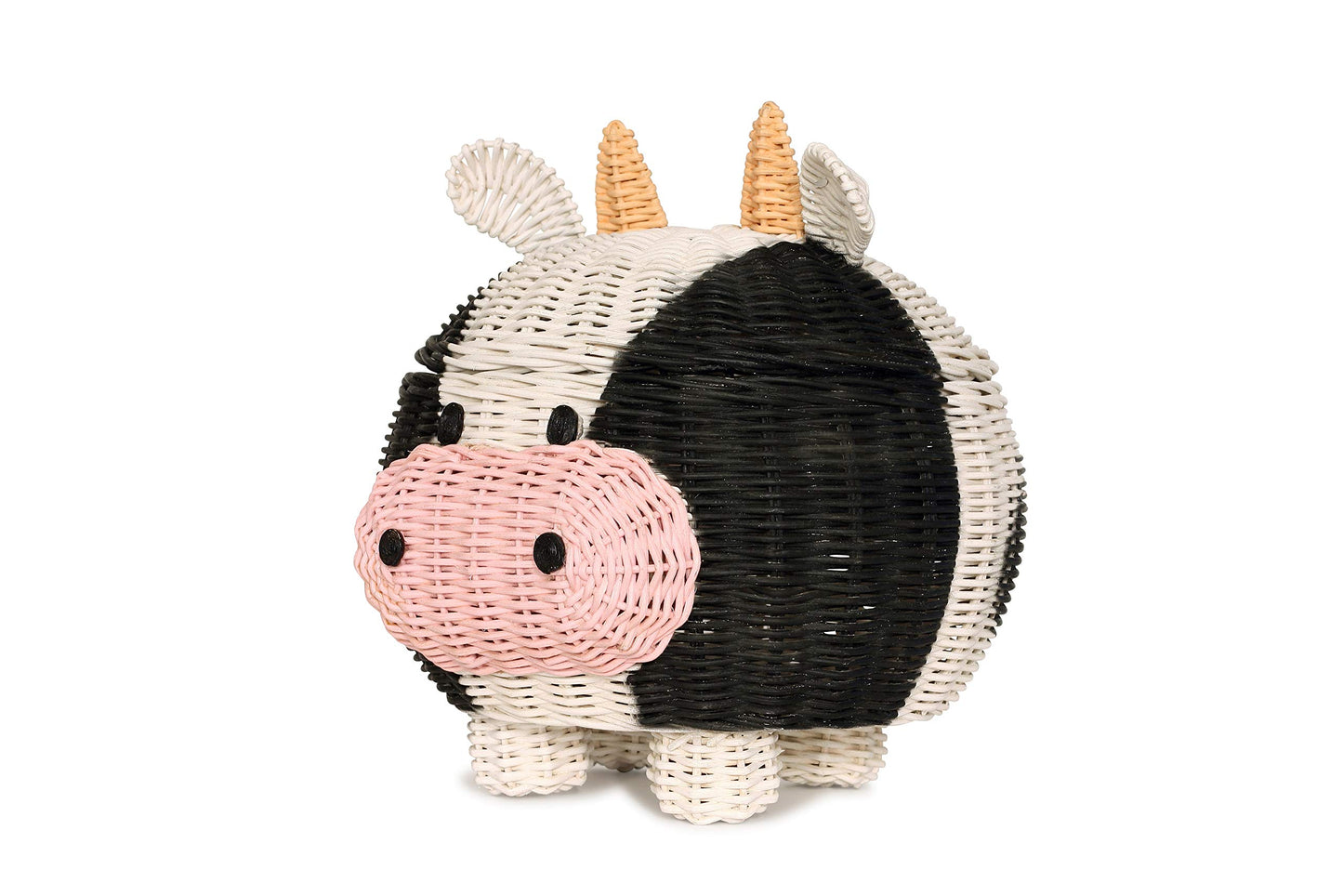 G6 COLLECTION Cow Rattan Storage Basket With Lid Decorative Bin Home Decor Hand Woven Shelf Organizer Cute Handmade Handcrafted Nursery Gift Animal…