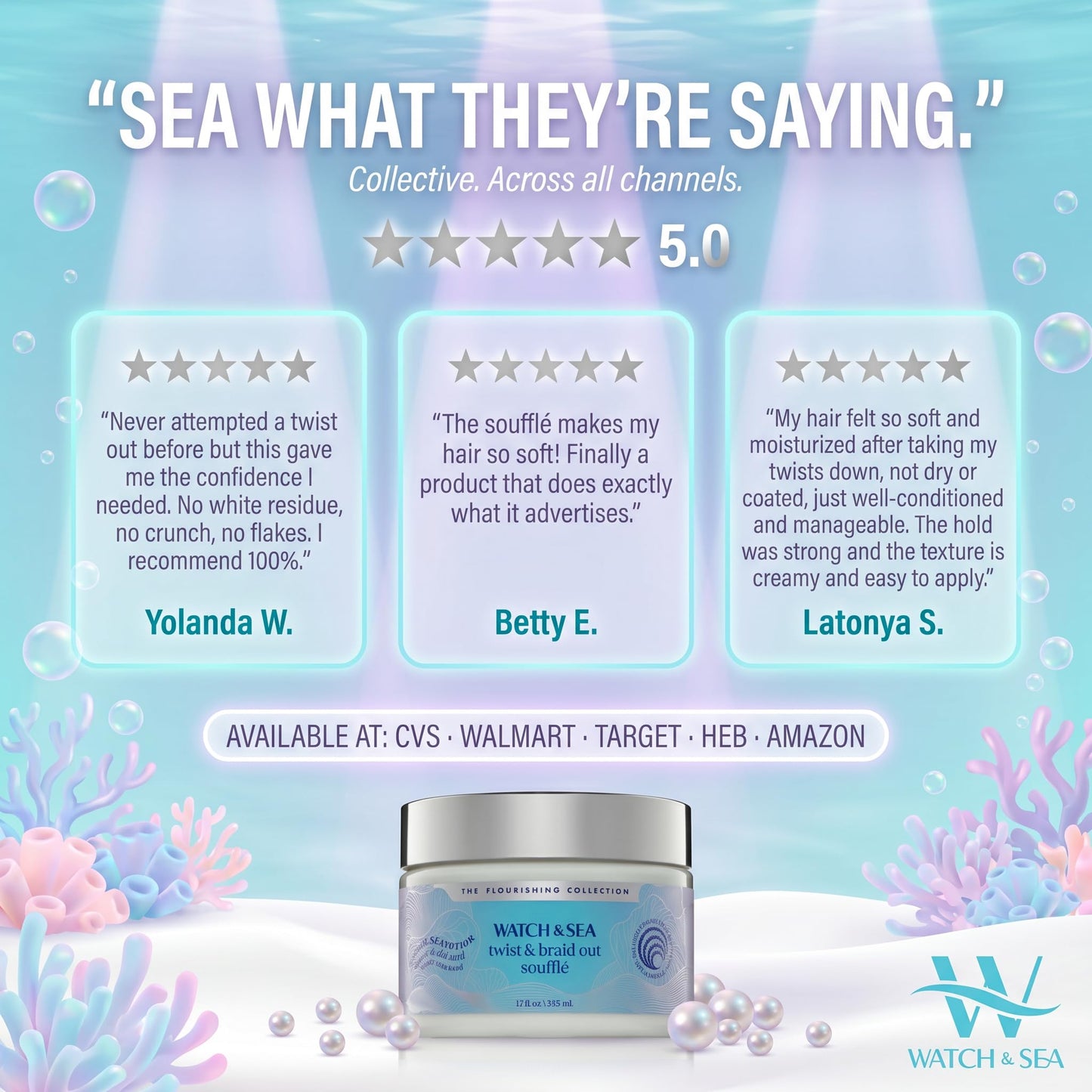Watch & Sea Twist & Braid Out Soufflé - Nourishing Ingredients with Seaweed and Sea Kelp - Twist and Braid Cream for All Hair Types - 12 oz