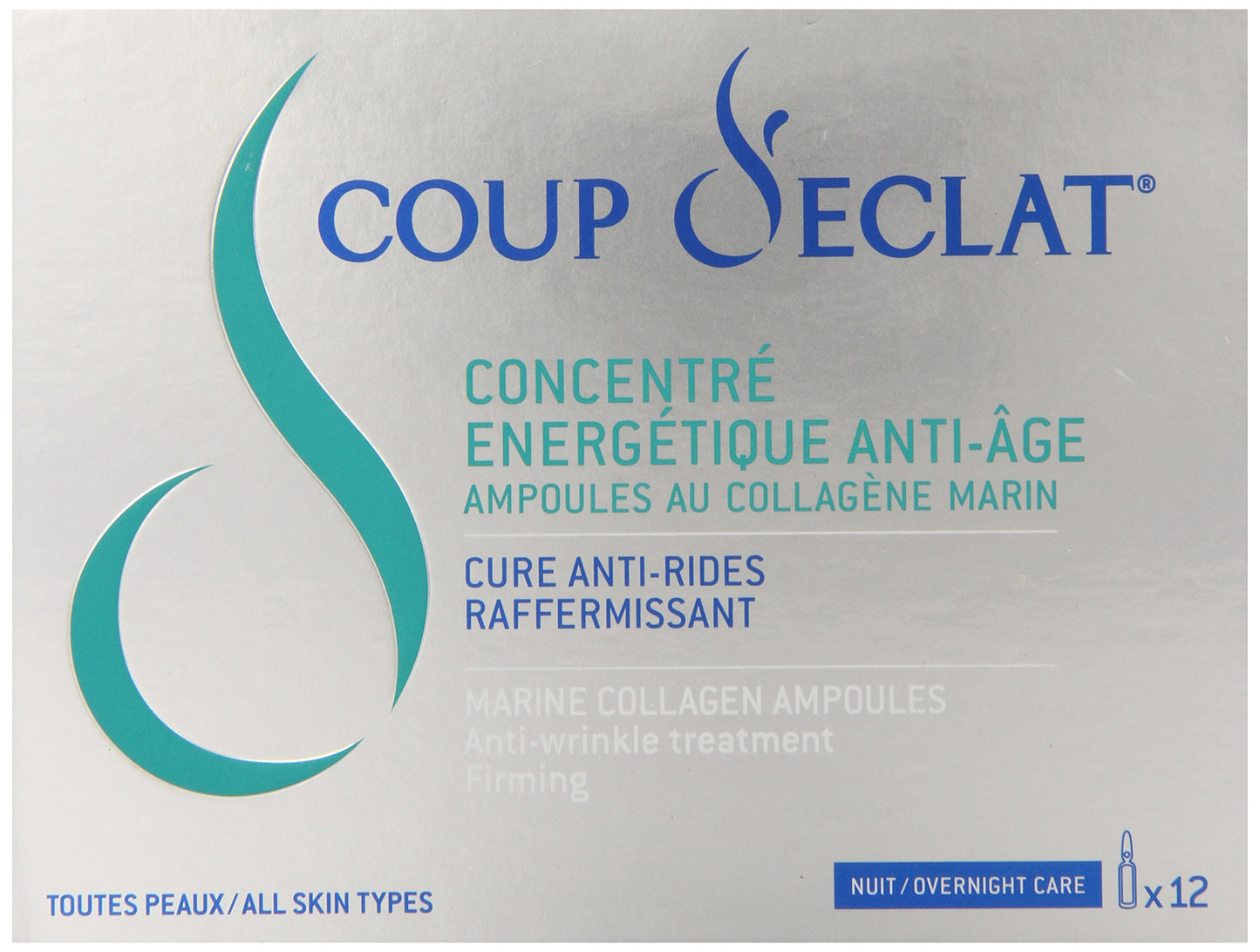 Coup d'Eclat 12 Piece Marine Collagen Ampoules - Anti-Aging Skin Care, Rejuvenating Facial Serum for Fine Lines & Wrinkles, Plumping & Hydrating, 12