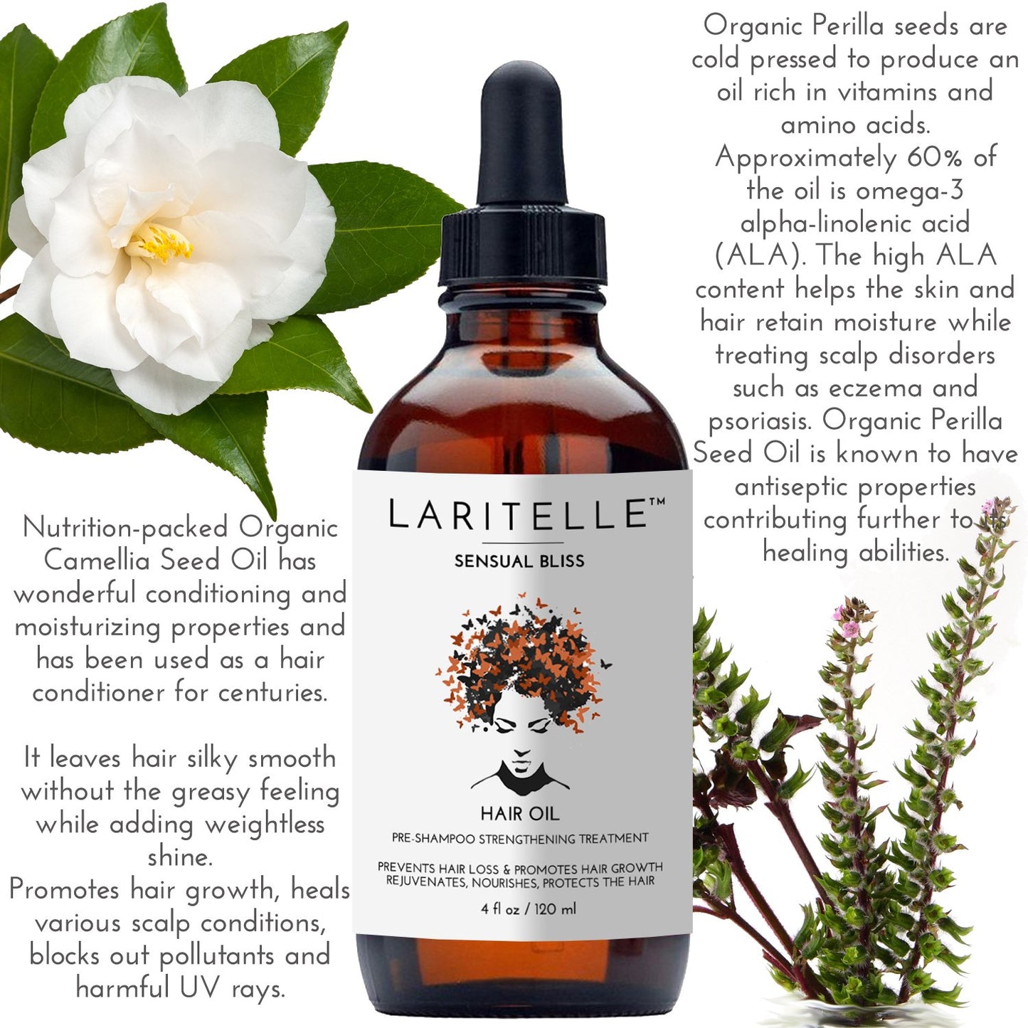 Laritelle Organic Hair Growth Set | Shampoo 16 oz + Conditioner 16 oz + Hair Loss Treatment 4 oz | Argan Oil, Rosemary, Palmarosa & Orange | NO GMO