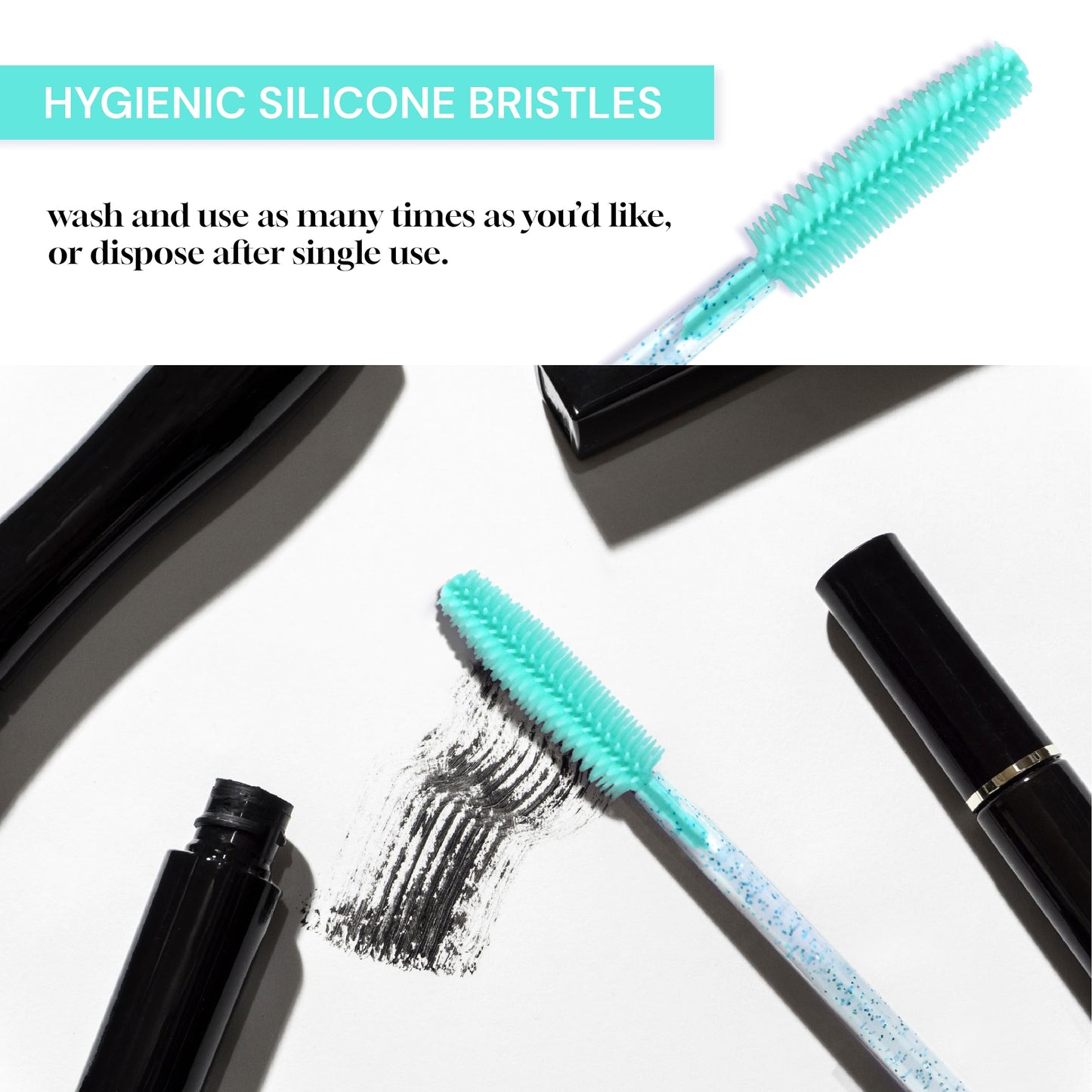 Apothie 50 Pieces Silicone Disposable Mascara Eyelash Wands - Eyebrow & Lash Extension Spoolie Brushes, Comb Separator, Microblading Tool, Applicator