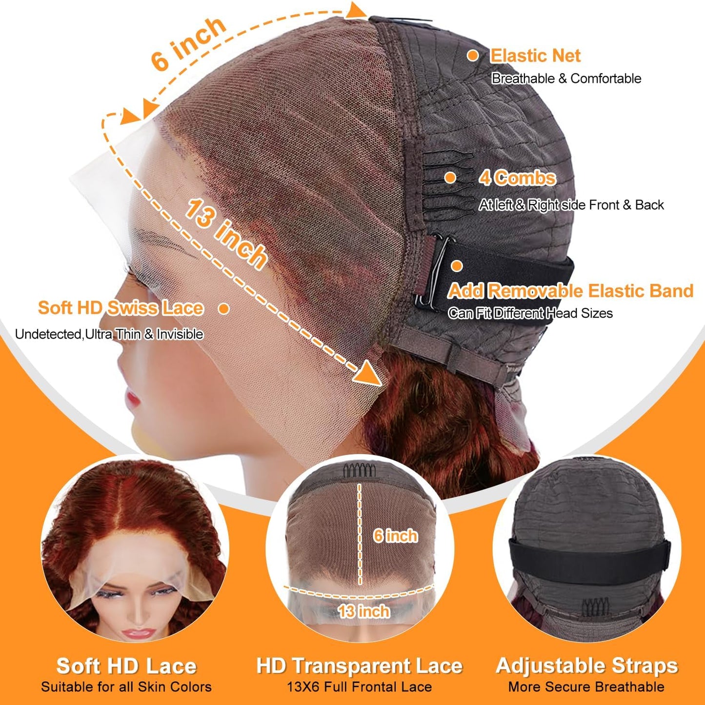 Uveous 13x6 Reddish Brown Lace Front Wigs Human Hair Body Wave Reddish Brown 13x6 HD Lace Frontal Wig for Women 180% Density Glueless Wigs Human Hair Beauty and Personal Care Uveous