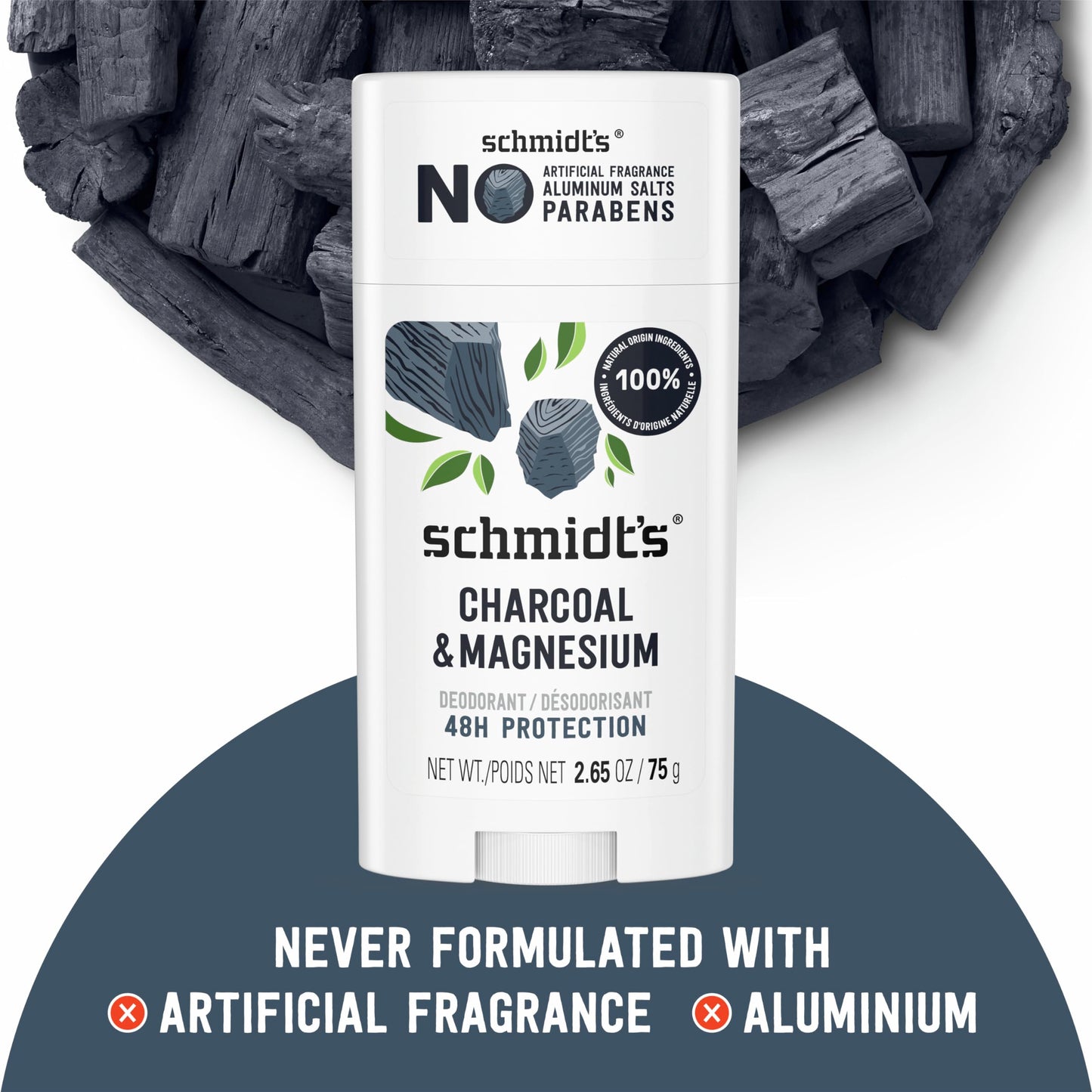 Schmidt's Aluminum-Free Vegan Deodorant Charcoal & Magnesium with 48 Hour Odor Protection, 2 Count for Women and Men, Natural Ingredients Beauty and Personal Care Schmidt's