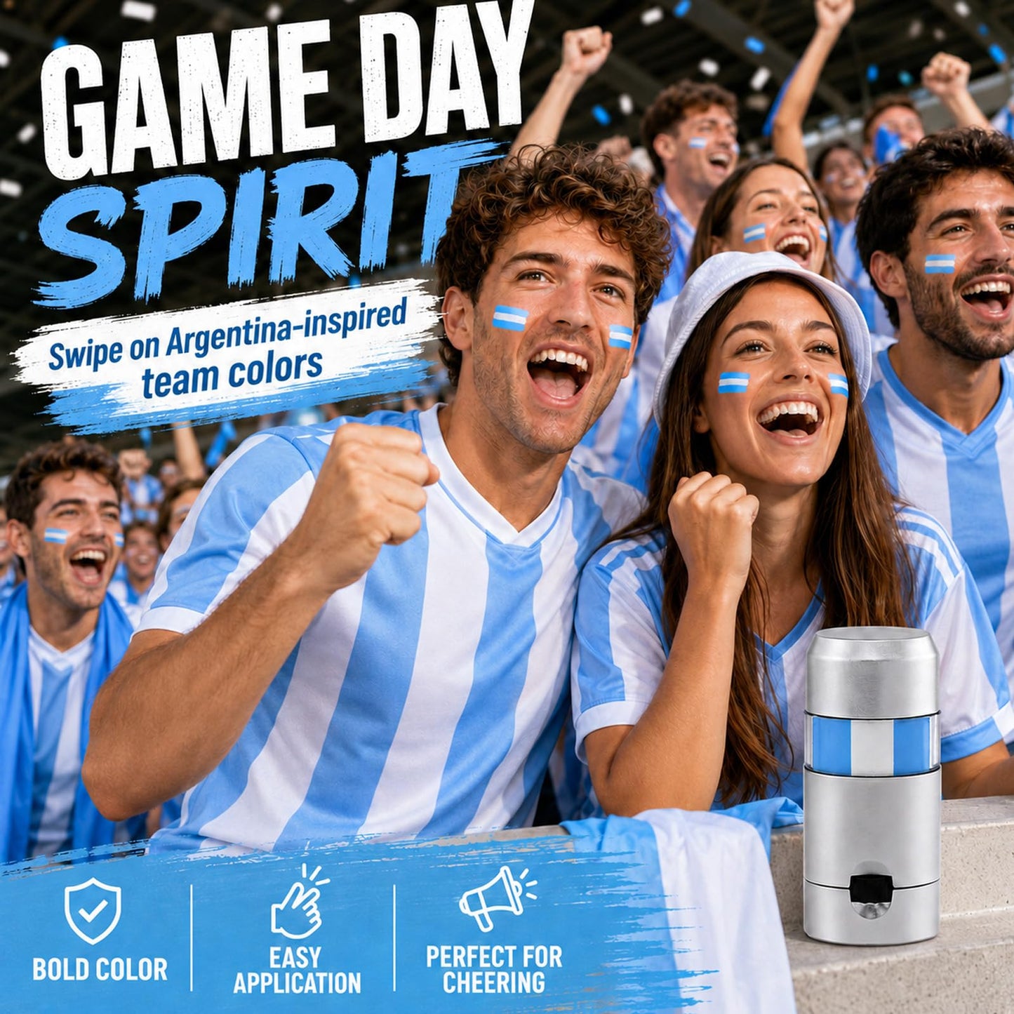 Paminify Light Blue and White Argentina Face Paint Stick,2026 World Cup Fans Eye Black,Patriotic Argentine Flag Body Paint Stick for Soccer Baseball Beauty and Personal Care paminify
