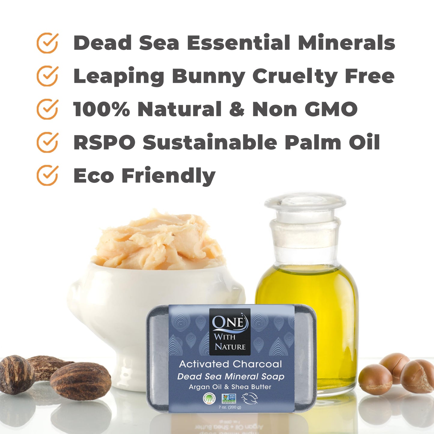 One With Nature Activated Charcoal Soap 7oz 3-Pack - Detoxifying and Exfoliating Charcoal Soap Bar with Dead Sea Salt for Face & Body, for Men & Women