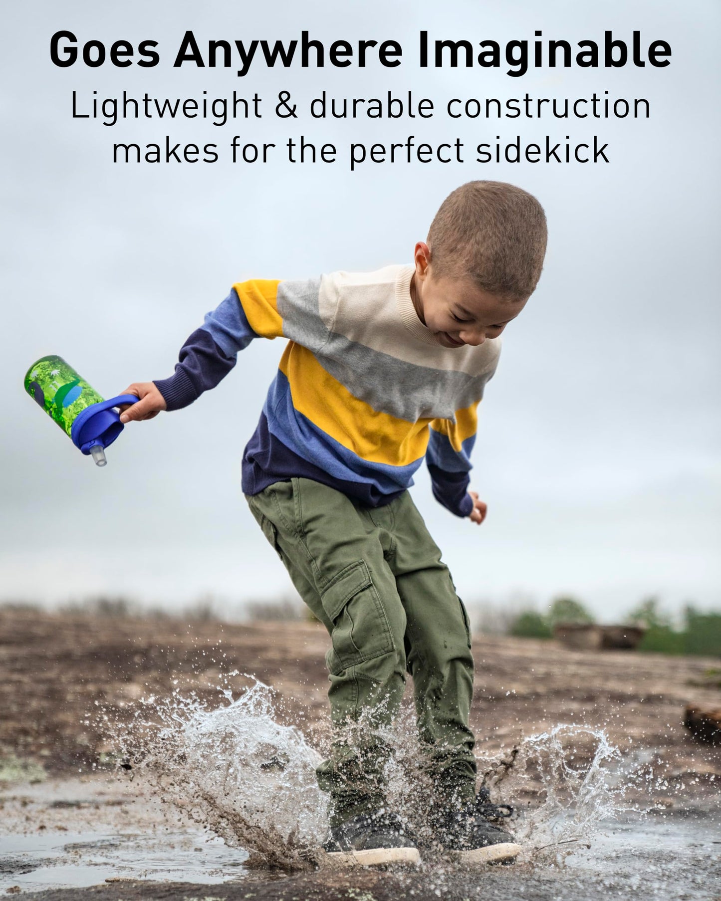 CamelBak Eddy+ Kids Bite Valve Straw Tritan Renew Water Bottle Orange Jungle Animals, 14oz