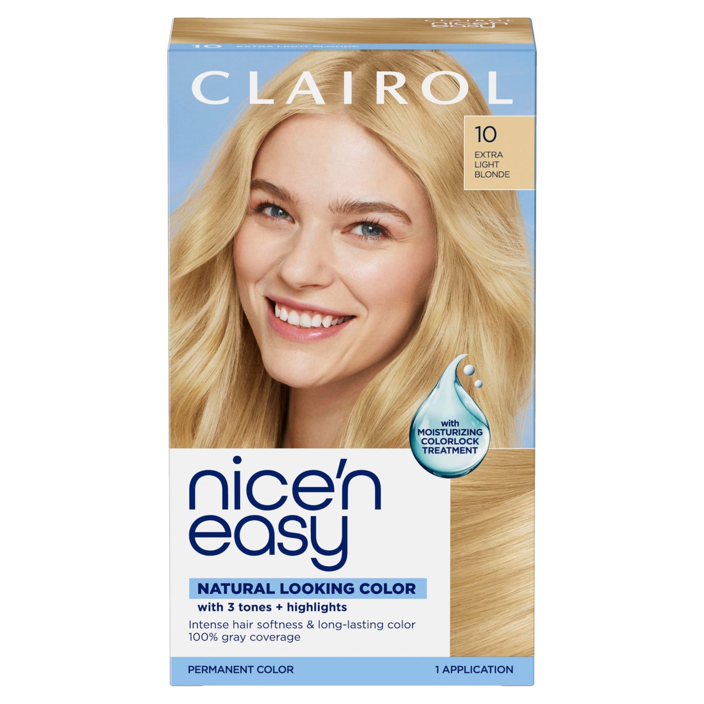 Clairol Nice'n Easy Permanent Hair Dye, 10 Extra Light Blonde Hair Color, Pack of 1