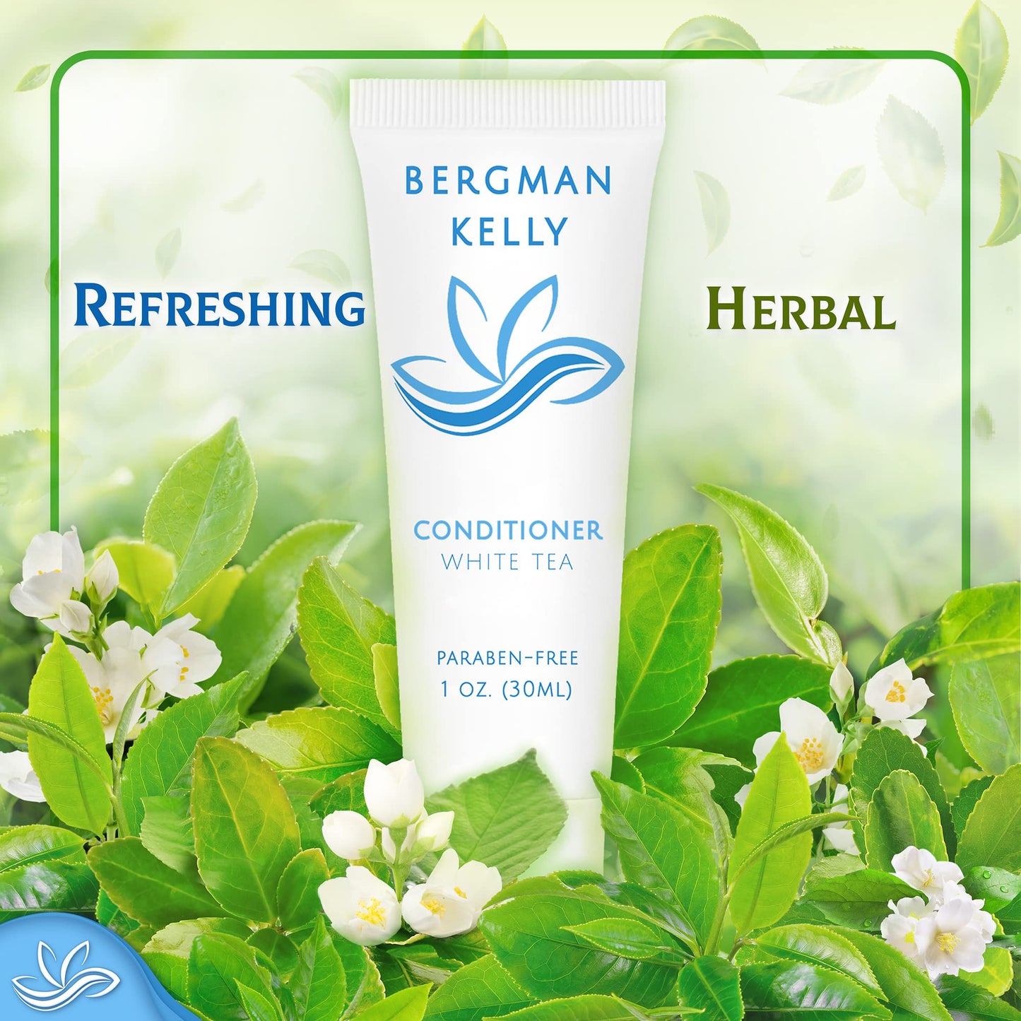 BERGMAN KELLY Rectangular Hotel Soap Bars, Shampoo & Conditioner 3-Piece Set (1 oz each, 150 pc, White Tea), Delight Guests with Revitalizing