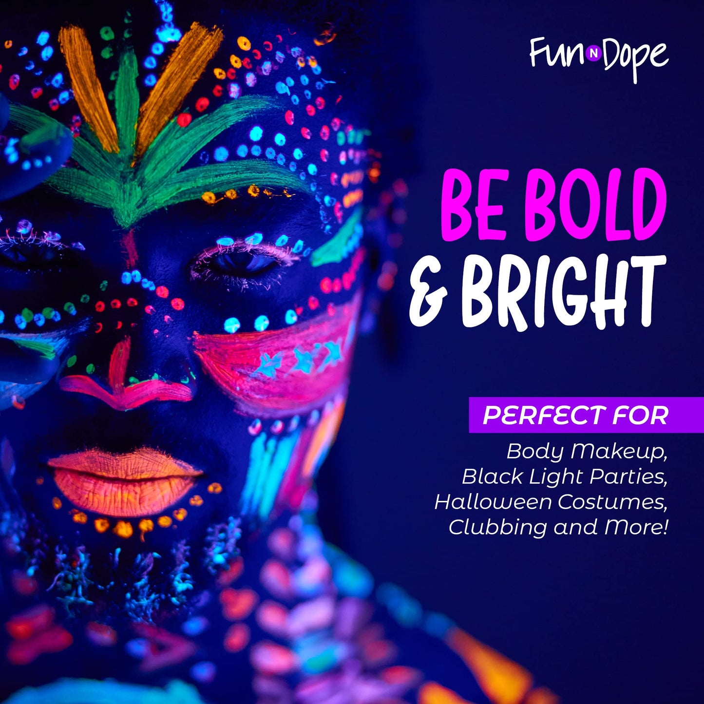 UV Body Paint and Face Paint - 8 Colors - Blacklight Reactive Paints - Body Makeup Glows In the Dark for Black Light Parties, Halloween Costume