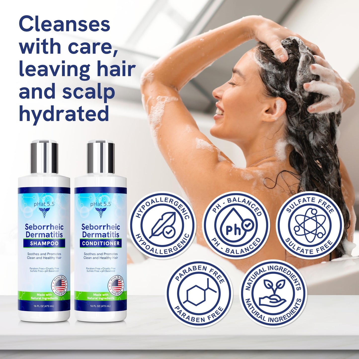 Sulfate-Free and Fragrance Free Shampoo and Conditioner Set, Safe for Seborrheic Dermatitis, To Soothe Dry and Itchy Scalp - Anti-Dandruff Shampoo