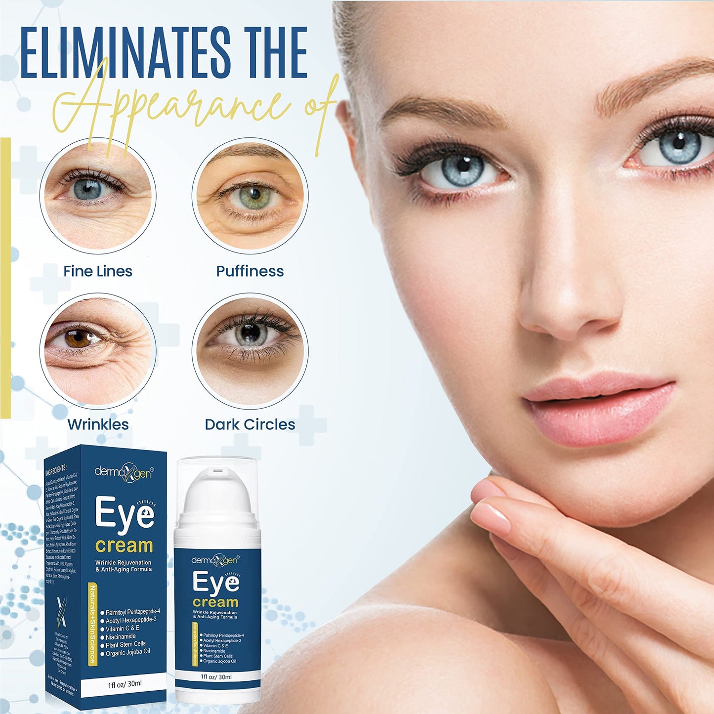 DERMAXGEN - Eye Cream Treatment for Dark Circles, Under Eyes to Smooth Fine Lines, Eliminate Dark Circles, and eye Bags, Moisturizing Eye Gel