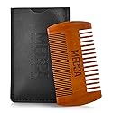 Wooden Beard Comb With Leather Case - Handcrafted Solid Beechwood Beard, Mustache and Head Hair Pocket Combs for Men Dual Action Fine & Coarse Teeth