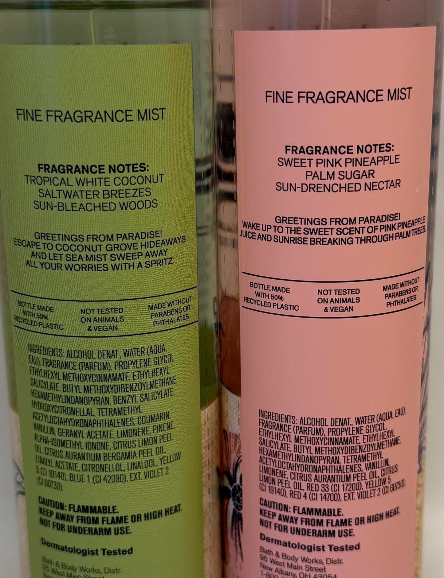 Bath & Body Works Fine Fragrance Mist Set of 2 - Pink Pineapple Sunrise & Waikiki Beach Coconut - Tropical Fruity Summer Body Spray Bundle