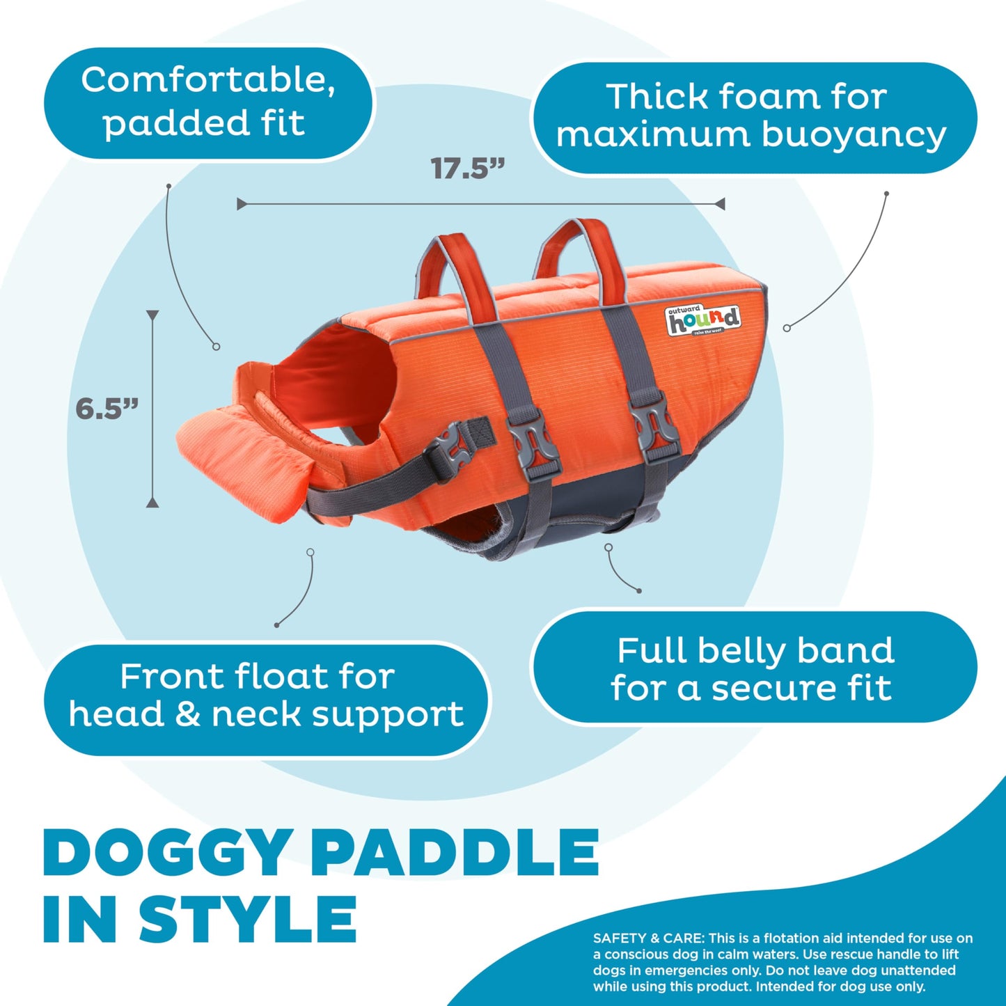 Outward Hound Granby Splash Dog Life Jacket - High Buoyancy Life Vest for Swimming & Boating, Water Safety, Large, Bright Orange