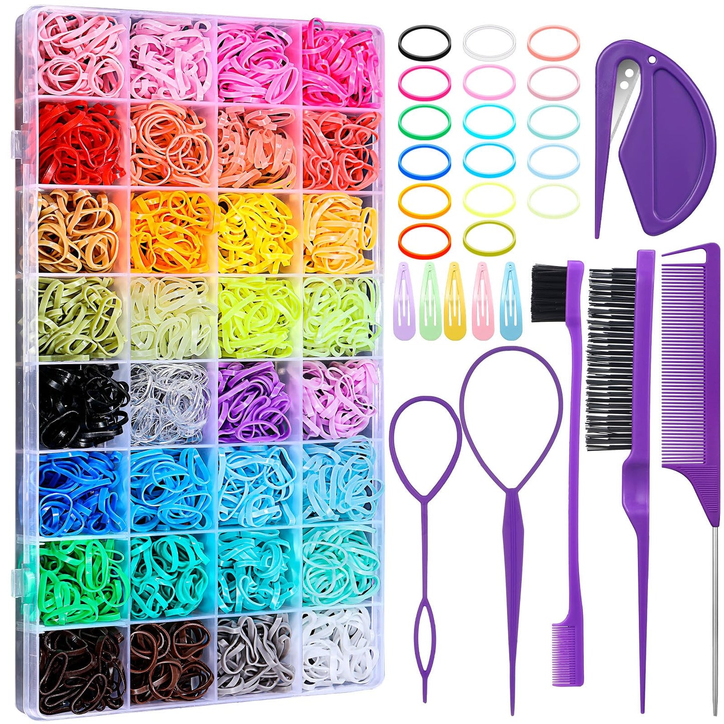 Auroray 32 Colors Small Hair Rubber Bands with 16 Styling Tools, 2000 Pcs Elastic Girl Baby Hair Ties, Mini Bands with Elastic Cutter, Hair Beauty and Personal Care auroray