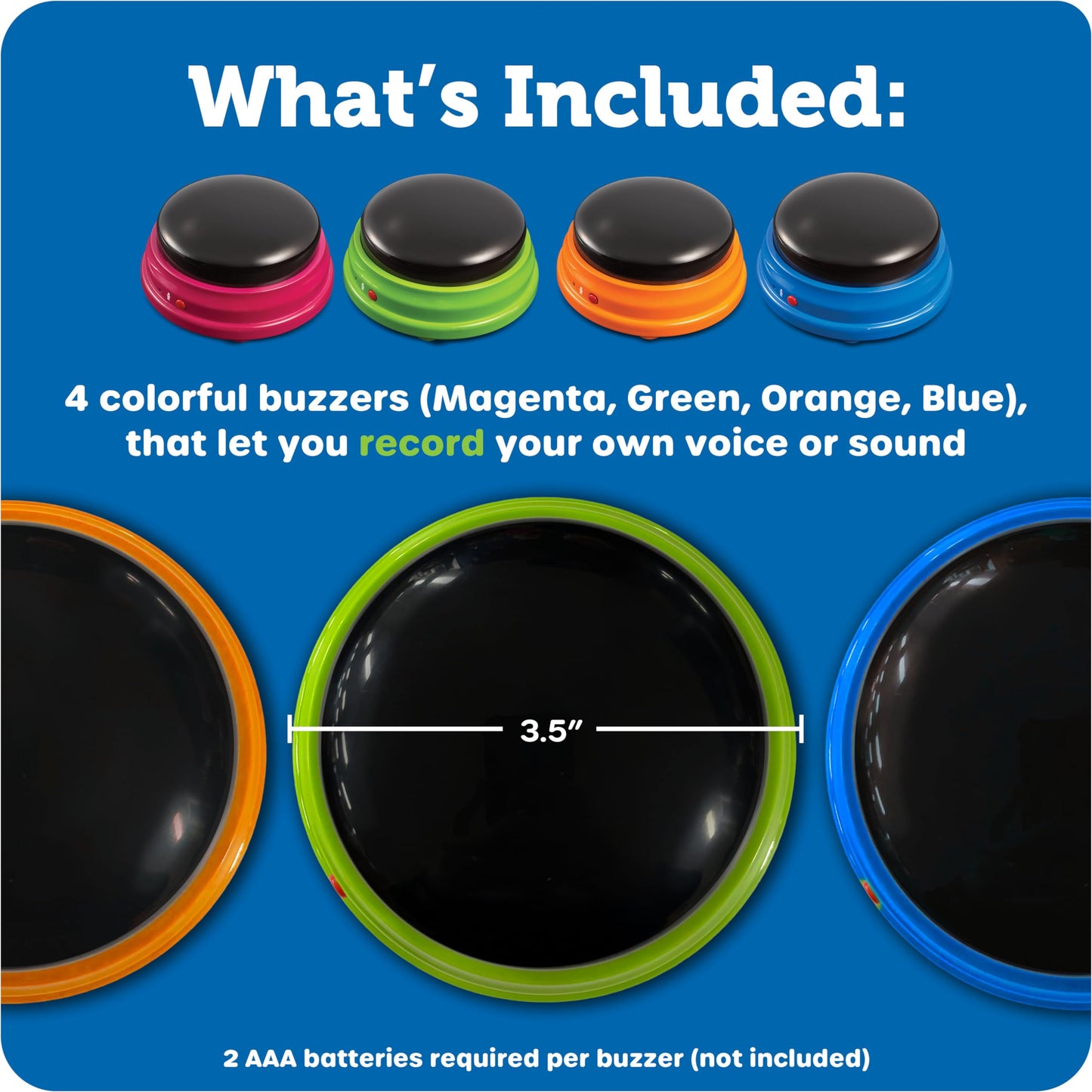 Learning Resources Recordable Answer Buzzers | Set of 4 Sound Buttons for Kids Ages 3+ | Fun Family Game Show & Trivia Night Toy