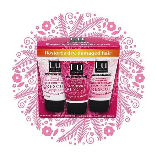 Lu by LatinUs Beauty Rescue Travel Size Collection | Complete Hair Repair System | Shampoo, Conditioner & Styling Cream | For Damaged & Color-Treated