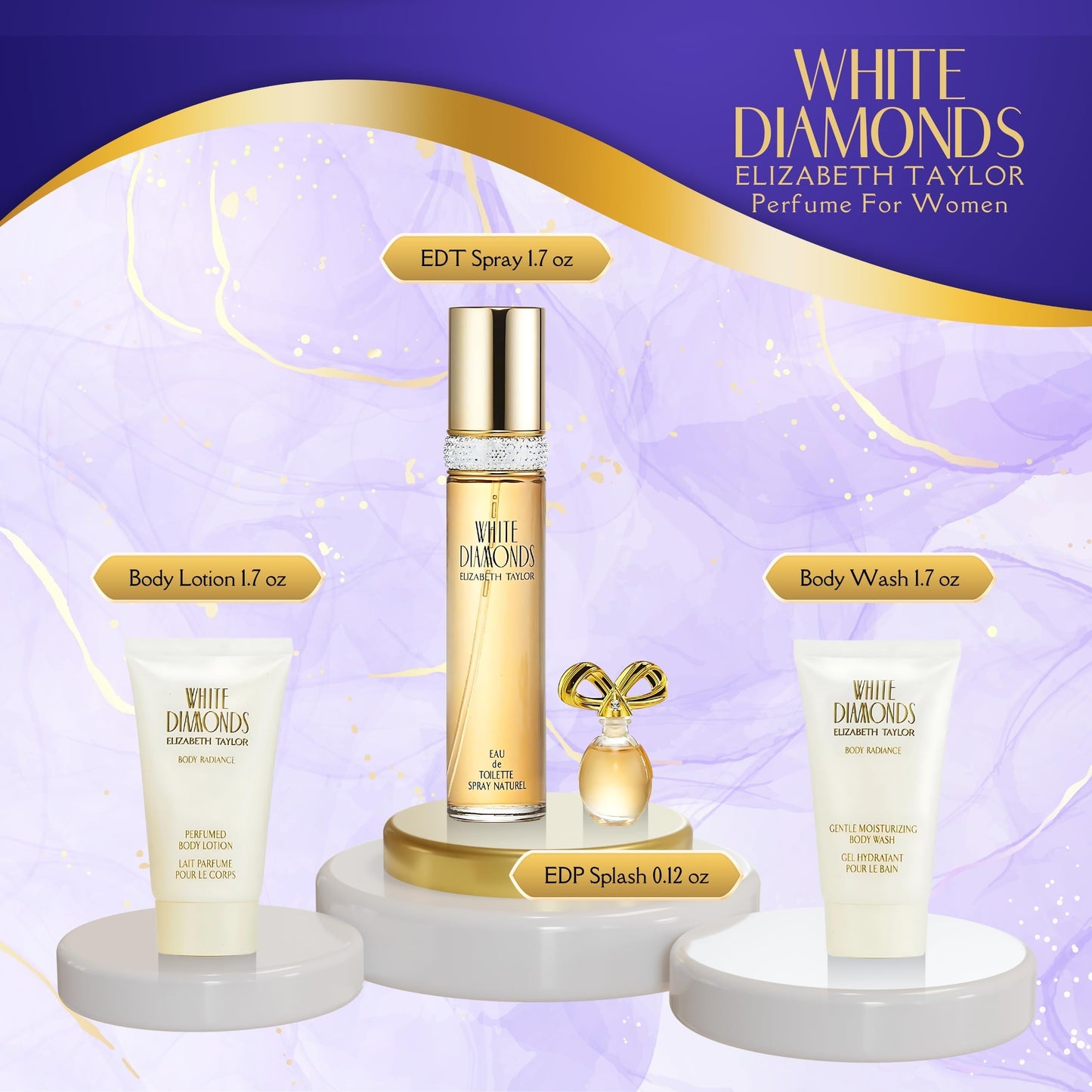 Elizabeth Taylor White Diamonds Perfume for Women Gift Set 4 Piece