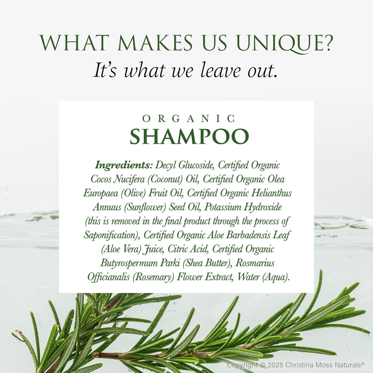 Christina Moss Naturals Shampoo Natural and Organic Ingredients, Sulfate-Free, Paraben-Free, Cruelty-Free, Vegan, Unscented, Responsible Beauty