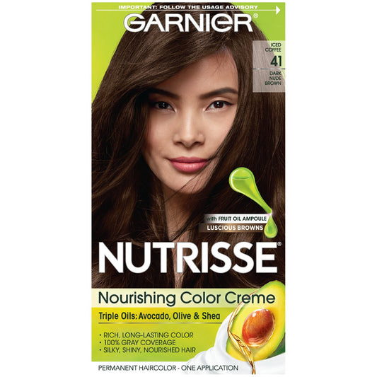 Garnier Hair Color Nutrisse Nourishing Creme, 41 Dark Nude Brown (Iced Coffee) Permanent Hair Dye, 1 Count (Packaging May Vary) Beauty & Personal Care Garnier