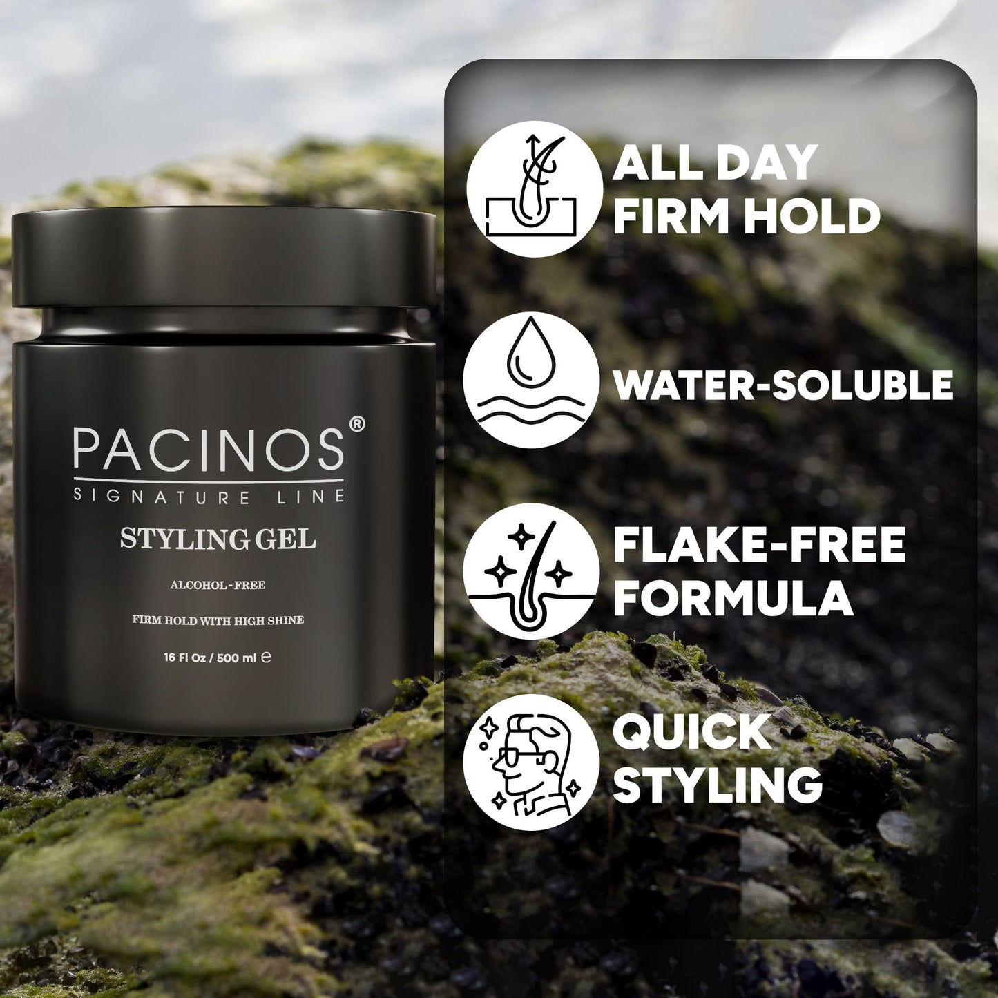 Pacinos Hair Gel for Men - Firm Hold with Flexible Styling - High Shine Wet Look Finish - Easy to Rinse Water Based Formula - No Flakes - Suits All