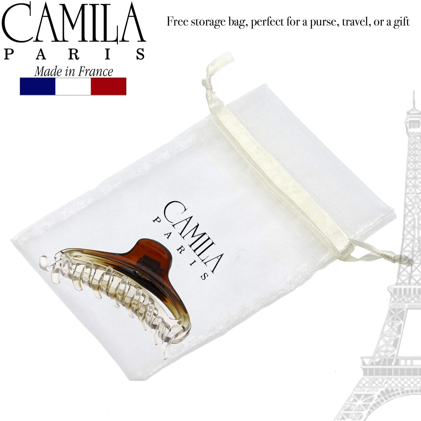 Camila Paris CP2380 French Hair Clip for Women, Medium Narrow, Brown / Cristal, Girls Hair Claw Clips Jaw Fashion Durable Styling Hair Accessories
