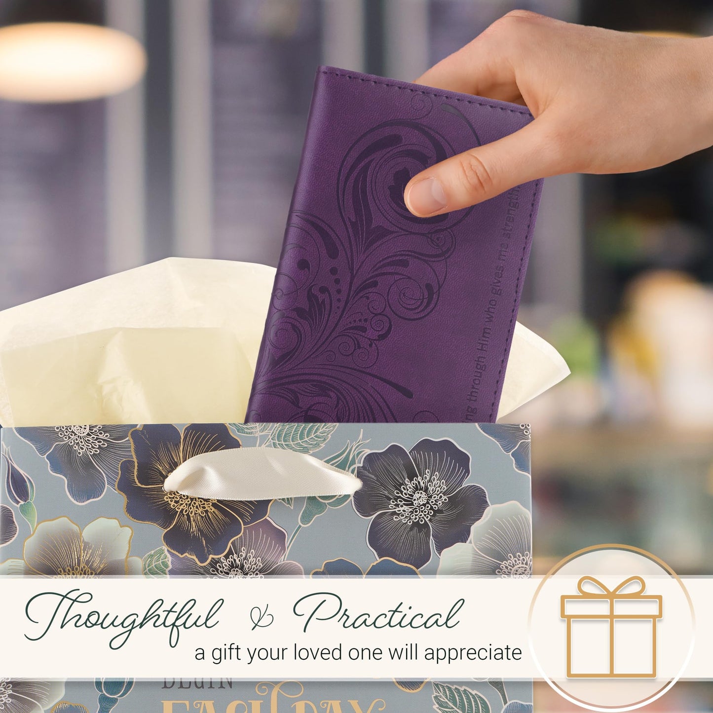 christian art gifts purple faux leather checkbook cover for women - i can do everything through him bi-fold duplicate checks id credit cards & pen…
