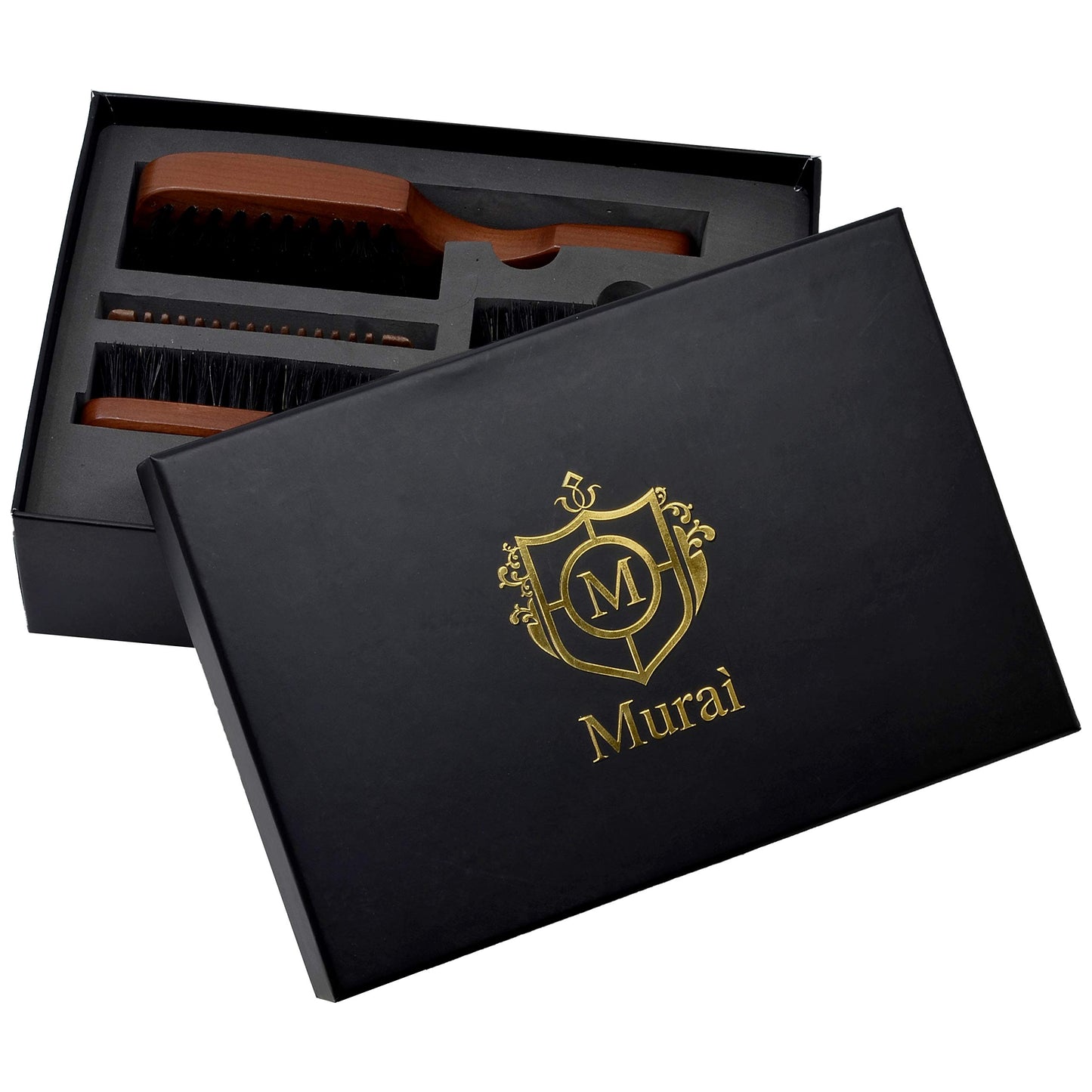 Murai Beard Kit for Men Gift Set Mens Beard Grooming Kit - Military Paddle Hair Brush, Large Handle Beard Brush, Pocket Sized Oval Beard Brush, Wood