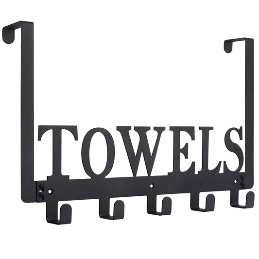 Over The Door Hooks - Towel Holder for Bathroom, Bedroom, Kitchen & Pool - Sandblasted Black Metal Wall Mount