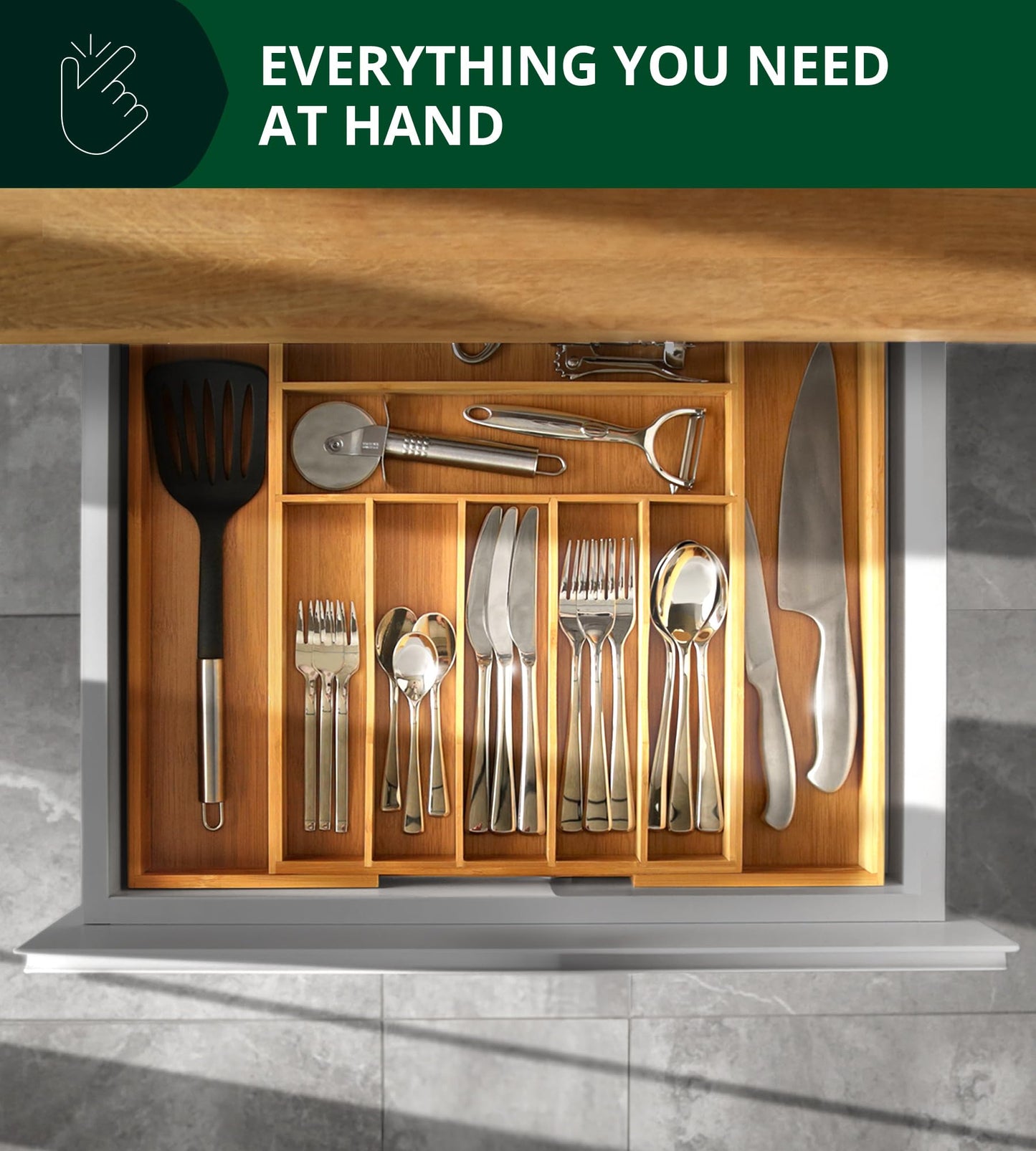 ROYAL CRAFT WOOD Bamboo Kitchen Drawer Organizer – 9-Slot Silverware, Utensil & Cutlery Tray Divider, Natural Finish