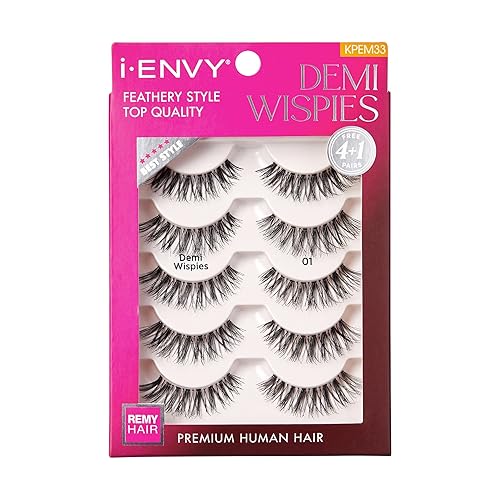 i-ENVY 5 Pairs Demi Wispies False Lashes (1 Pack), Premium Quality 100% Human Hair, Fluffy Feathered Eyelashes With Volume & Curl, Natural Look
