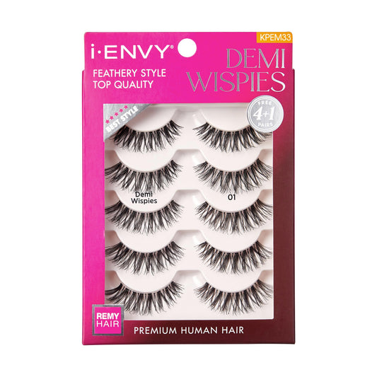 i-ENVY 5 Pairs Demi Wispies False Lashes (1 Pack), Premium Quality 100% Human Hair, Fluffy Feathered Eyelashes With Volume & Curl, Natural Look