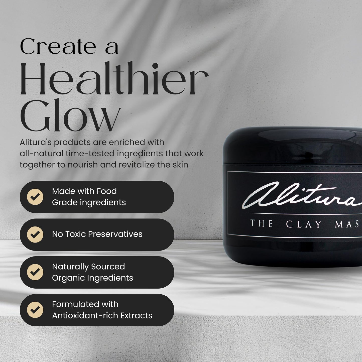 Alitura Clay Face Mask - Exfoliating, Hydrating & Anti-Aging Facial Mask with Vitamin C & Pearl Powder - Pore Cleansing Face Mask for Acne, Blackheads