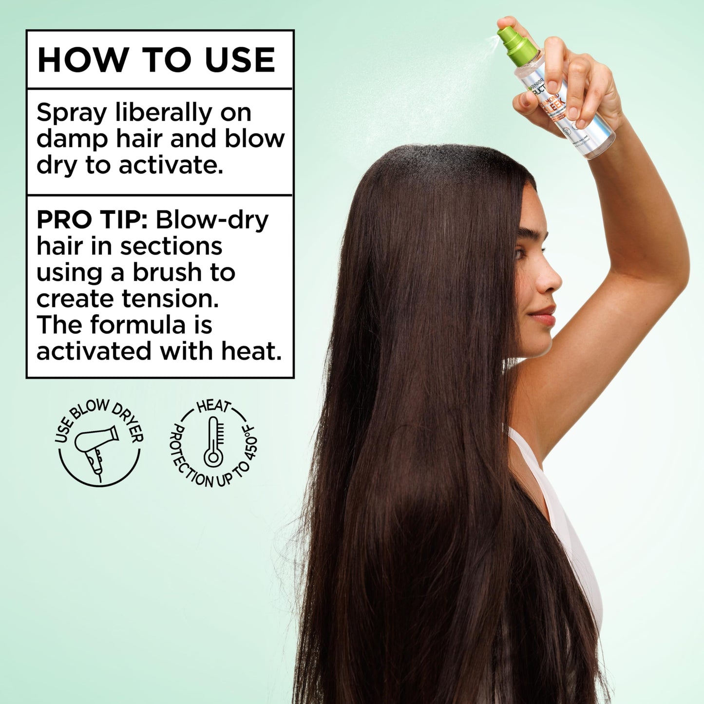 Garnier Fructis Diamond Sleek Hair Shine Spray, Up to 100-Hour Frizz Control, Heat Protectant up to 450°F with Vegan Keratin Smoothing Complex