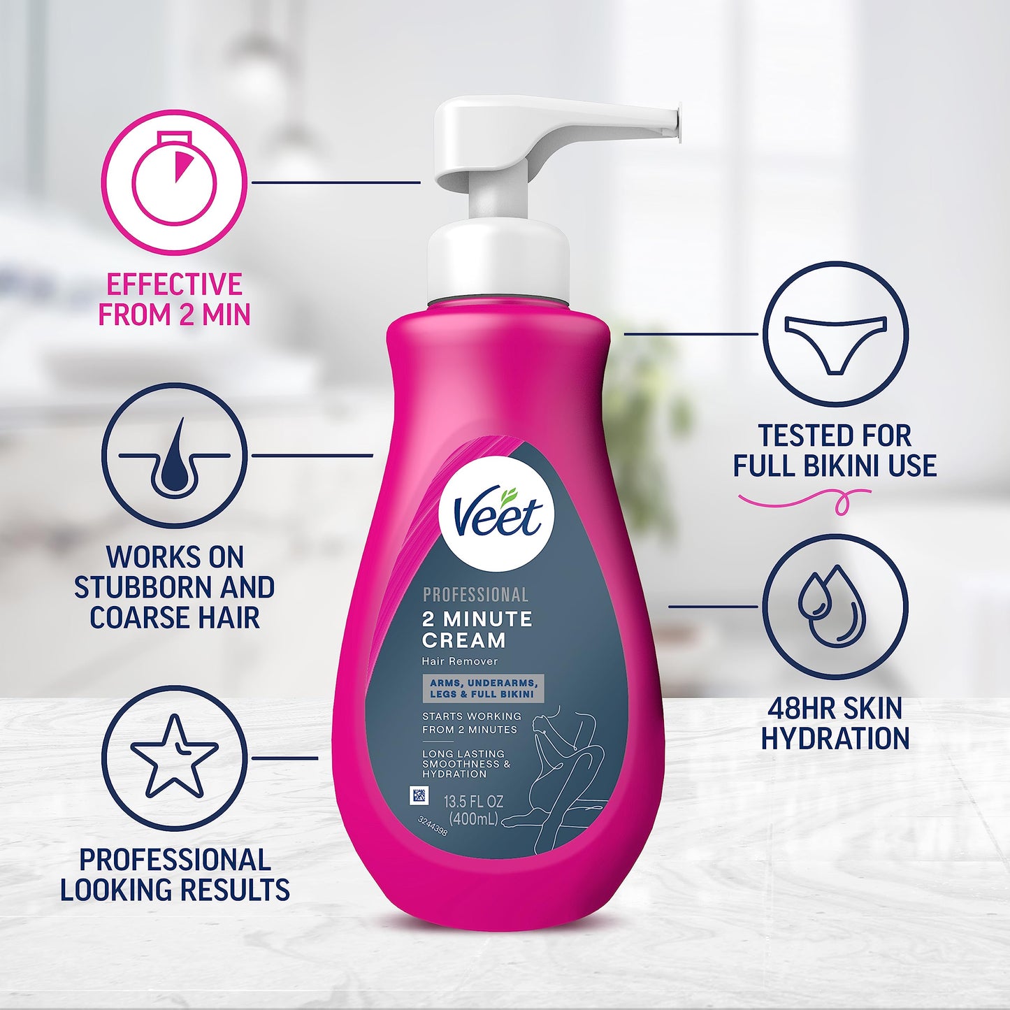 VEET Professional 2 Minute Cream for All Skin Types with Shea Butter, Effective Full Bikini & Pubic Hair Removal, Dermatologically Tested, 13.5 FL OZ Beauty and Personal Care Veet