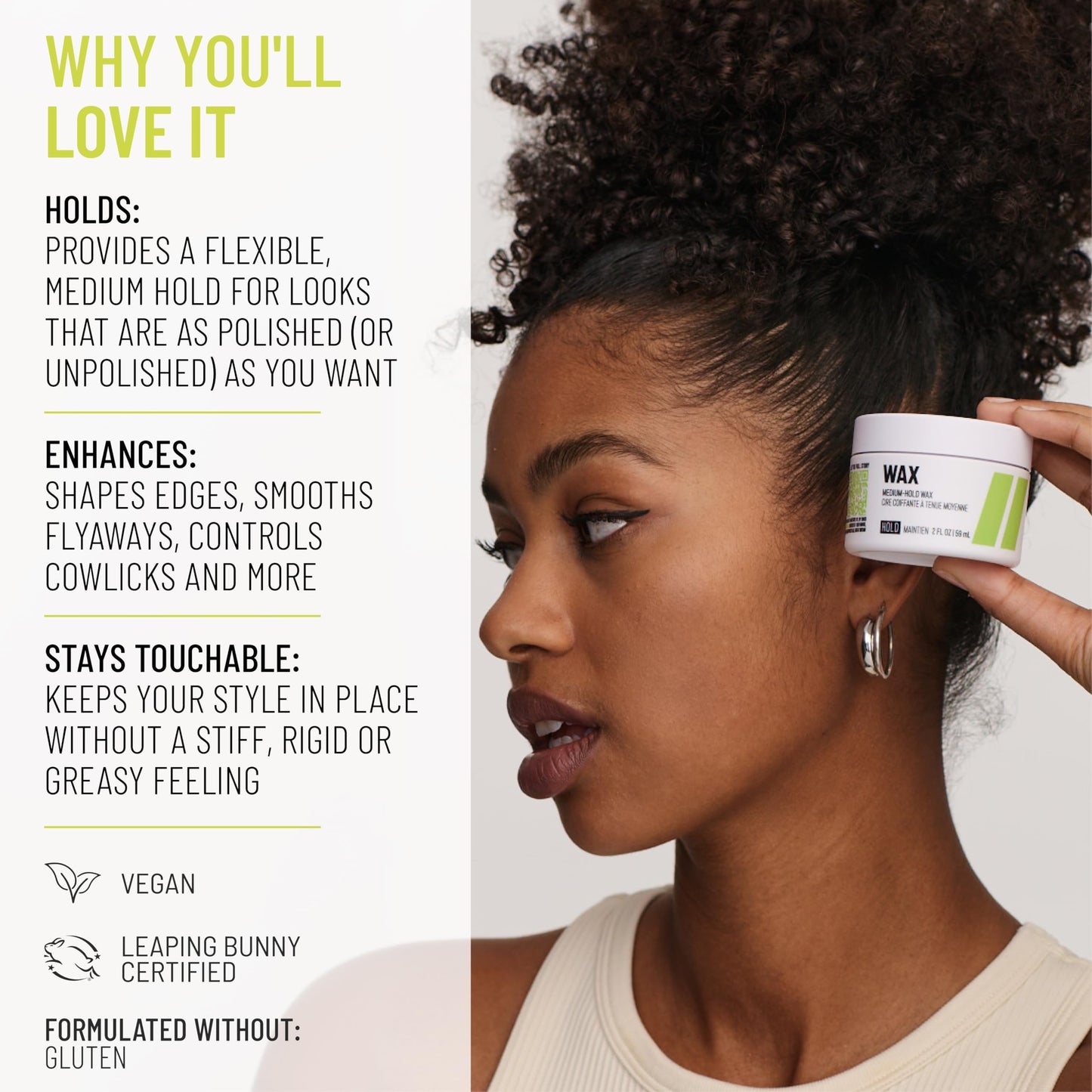 Hairstory Wax - Medium Hold Hair Styling Wax for All Hair Types, Pliable Flexible Hold, Defines Curls, Smooths Flyaways and Edges, Non-Sticky, 2 Fl Oz