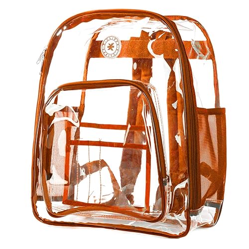 NiceAndGreat Heavy Duty Clear Backpack Transparent Quality School Bag Large See Through Student Daypack Security Workbag Orange