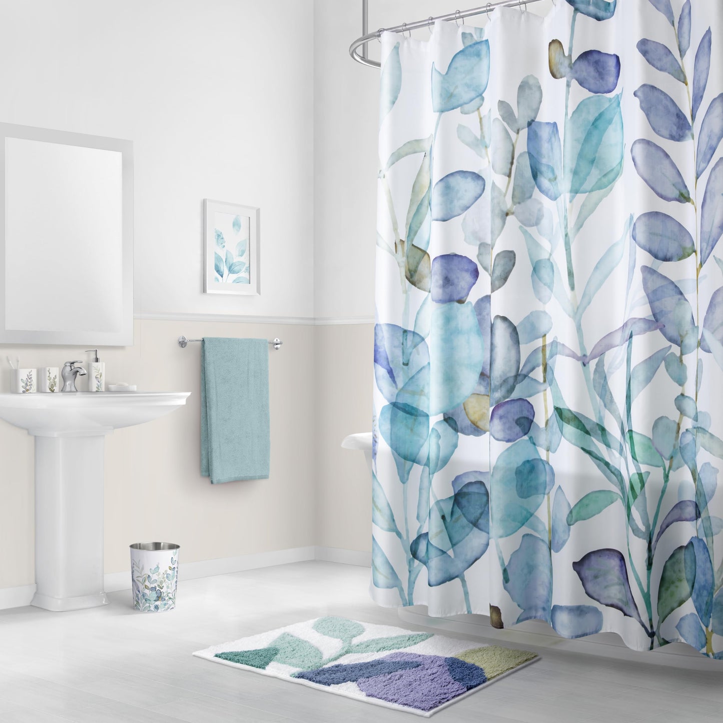 Allure Home Creation Botanical Watercolor Abstract Leaves Shower Curtain 70"x72"