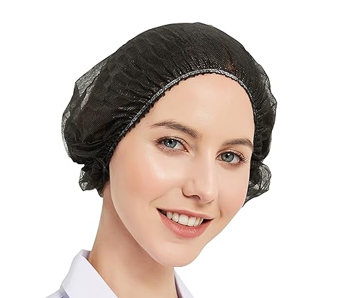 ProtectX 100-Pack Black Disposable Hair Nets, Elastic Head Cover, Bouffant Caps, Sanitation Head Cover for Food Service, Spa Men & Women - 24 inch