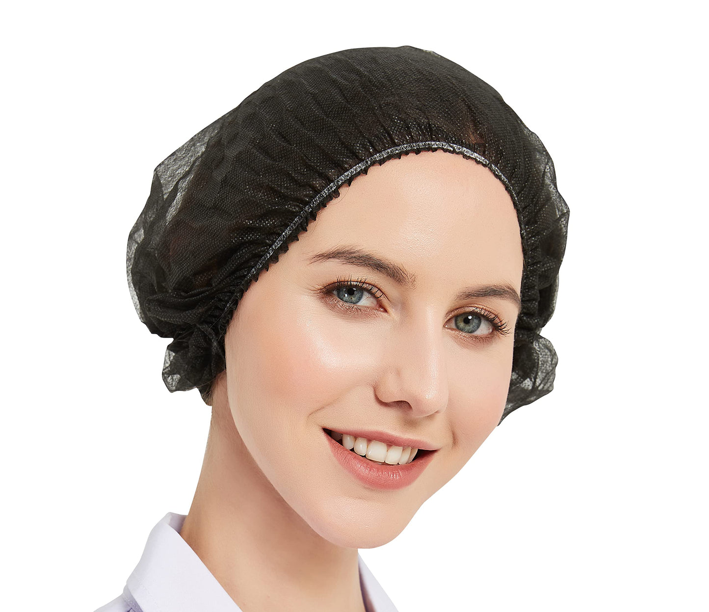 ProtectX 100-Pack Black Disposable Hair Nets, Elastic Head Cover, Bouffant Caps, Sanitation Head Cover for Food Service, Spa Men & Women - 24 inch