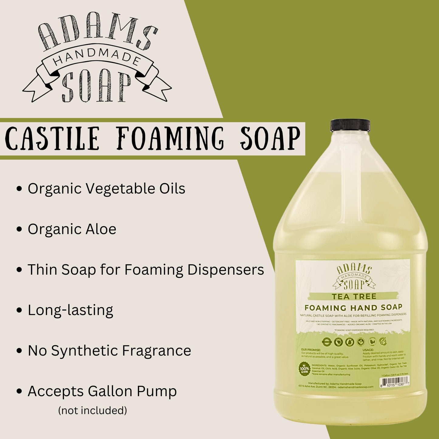 Adams Handmade Soap Liquid Foaming Soap 1 Gal - Tea Tree Beauty & Personal Care Adams Handmade Soap