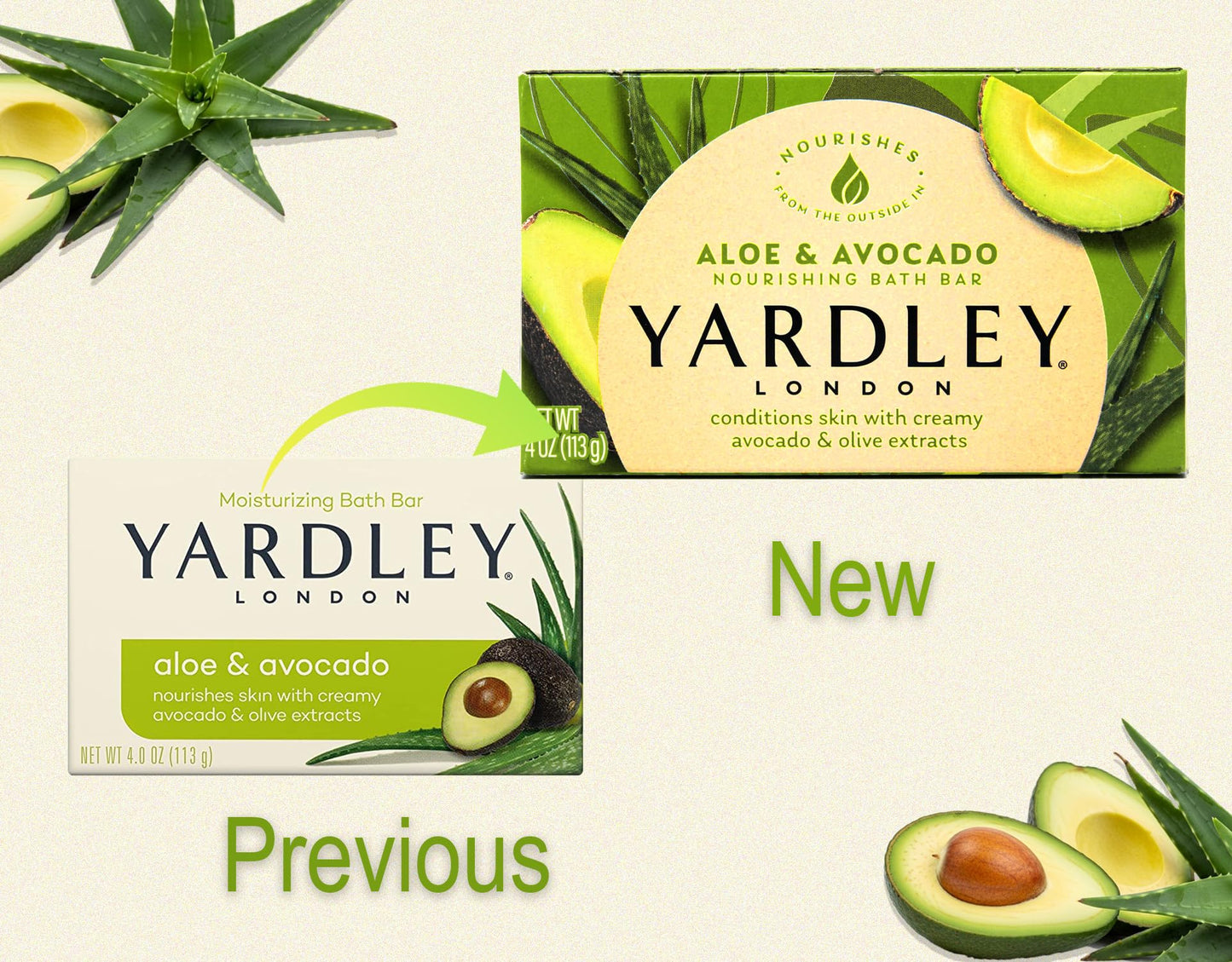 Yardley London Aloe and Avocado Naturally Moisturizing Bath Bar 4.0 oz (Pack of 12)