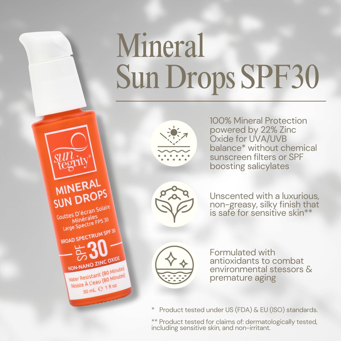 Suntegrity Mineral Sun Drops SPF 30 | Broad Spectrum Zinc Oxide Sunscreen for Face | Vegan, Reef-Safe, Non-Greasy Daily Sun Protection |
