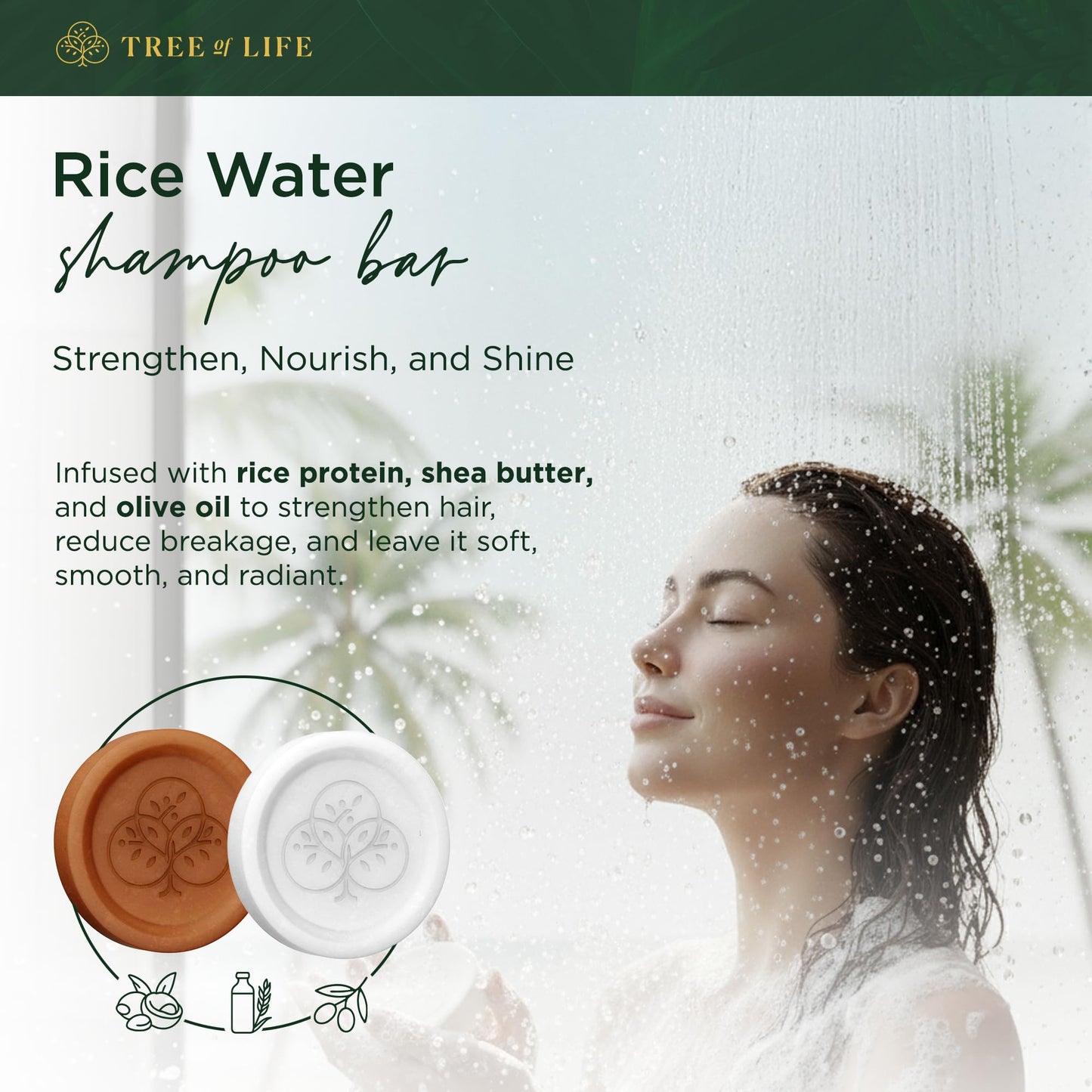 Tree of Life Rice Water Shampoo Bar and Conditioner Bar Set - Sulfate Free Hair Care That Strengthens, Repairs, and Delivers Frizz Control with Silky