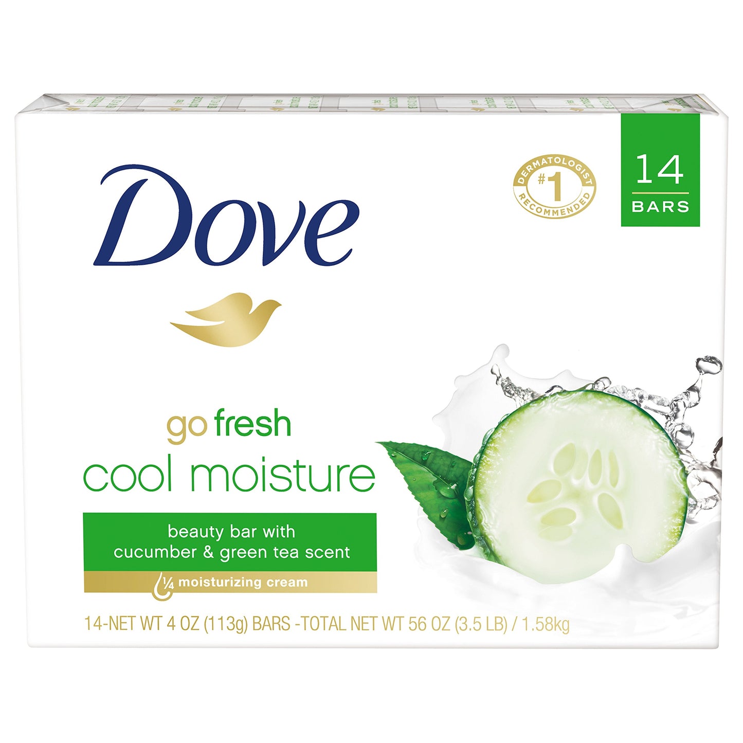 Dove go fresh Beauty Bar, Cucumber and Green Tea 4 oz, 14 Bar