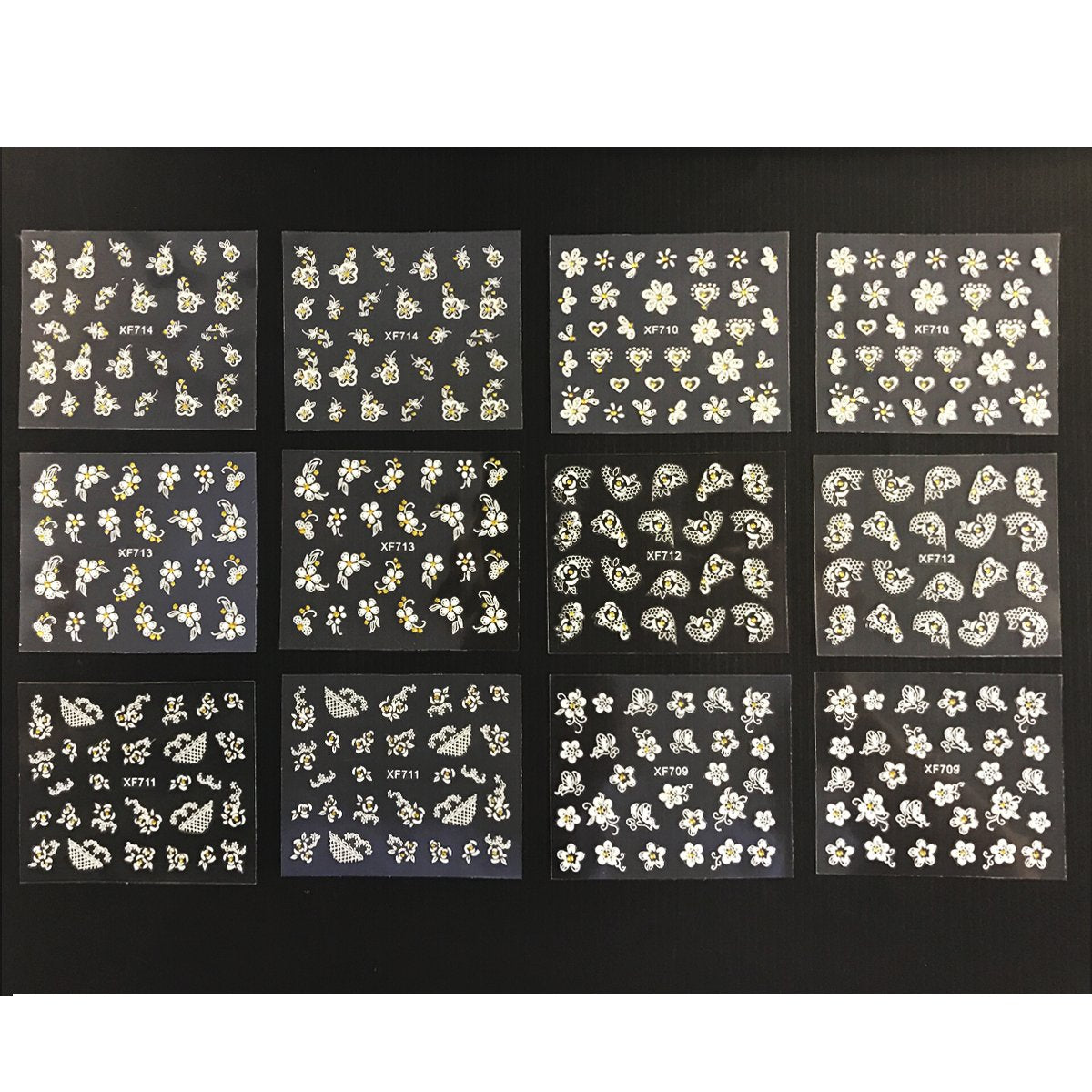 Wrapables A70194_a White with Gold Rhinestones Nail Art Stickers 3D Nail Decals (50 Sheets), Flowers, Bows, & Butterflies Nail Art Stickers (50