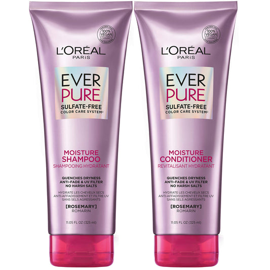 L'Oreal Paris EverPure Moisture Sulfate Free Shampoo and Conditioner with Rosemary Botanical, for Dry Hair, Color Treated Hair, 1 kit