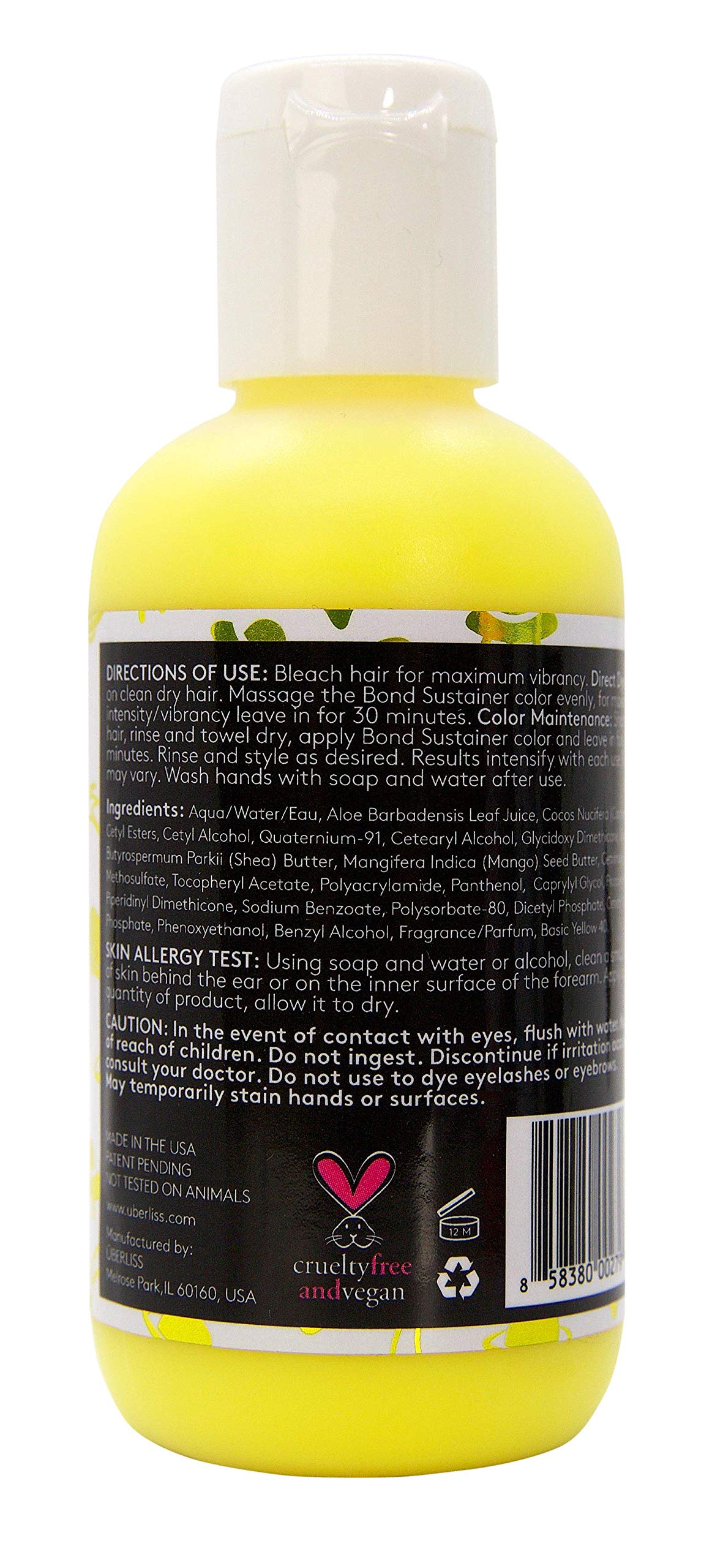 Bond Sustainer Color (Neon Utopia Yellow) 3.7oz Bond - Color Depositing Conditioner - Semi Permanent Direct Dye - Rebuild Broken Bonds - For Healthy
