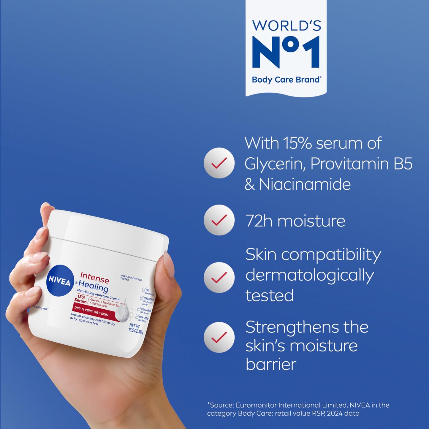 NIVEA Intense Healing Body Cream for Dry Skin with Glycerin, Provitamin B5 and Niacinamide, 72-Hour Moisture, Non-Greasy Body Moisturizer Immediately